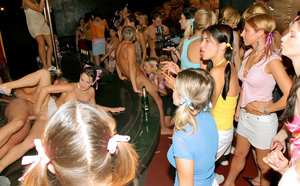 European bachelorette party gets out of control when girls start nudeing cock